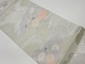 リサイクル プラチナ箔二重織雲に花・古典柄模様織出し袋帯